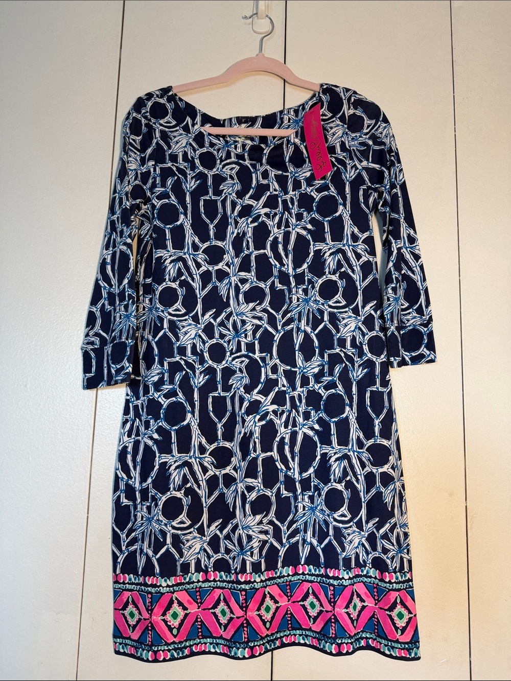 Lilly Pulitzer Navy Shift Dress with Pink Border